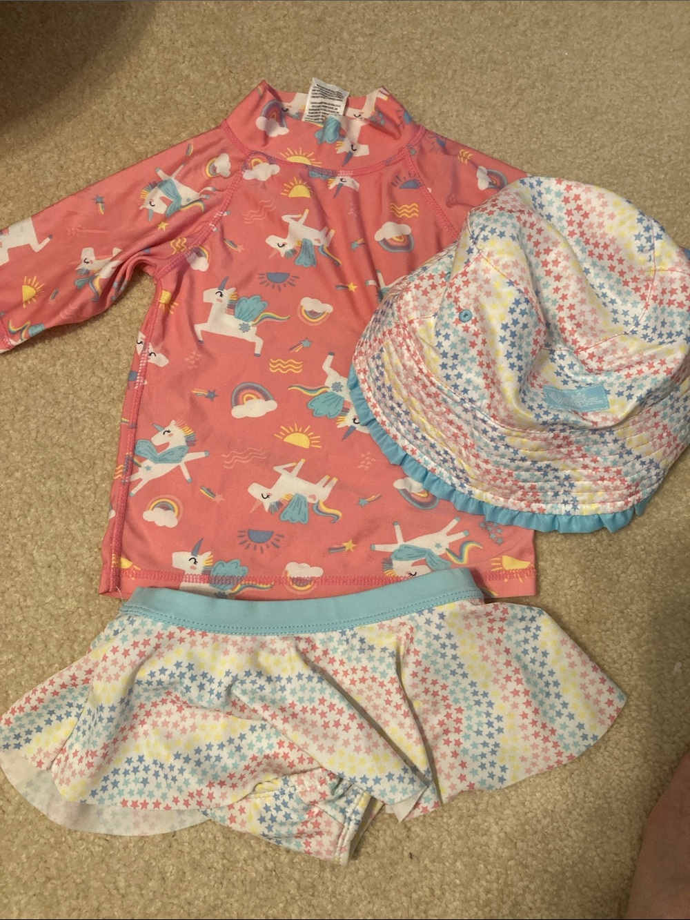 Kids Unicorn Print Rashguard Swim Set - Pink